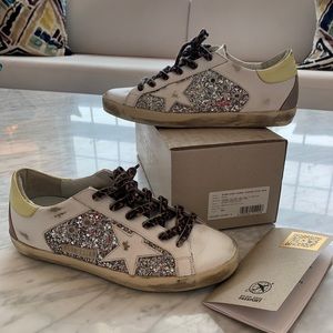 Golden Goose Superstar sparkle white yellow Never worn Authentic size 39, 8 81/2